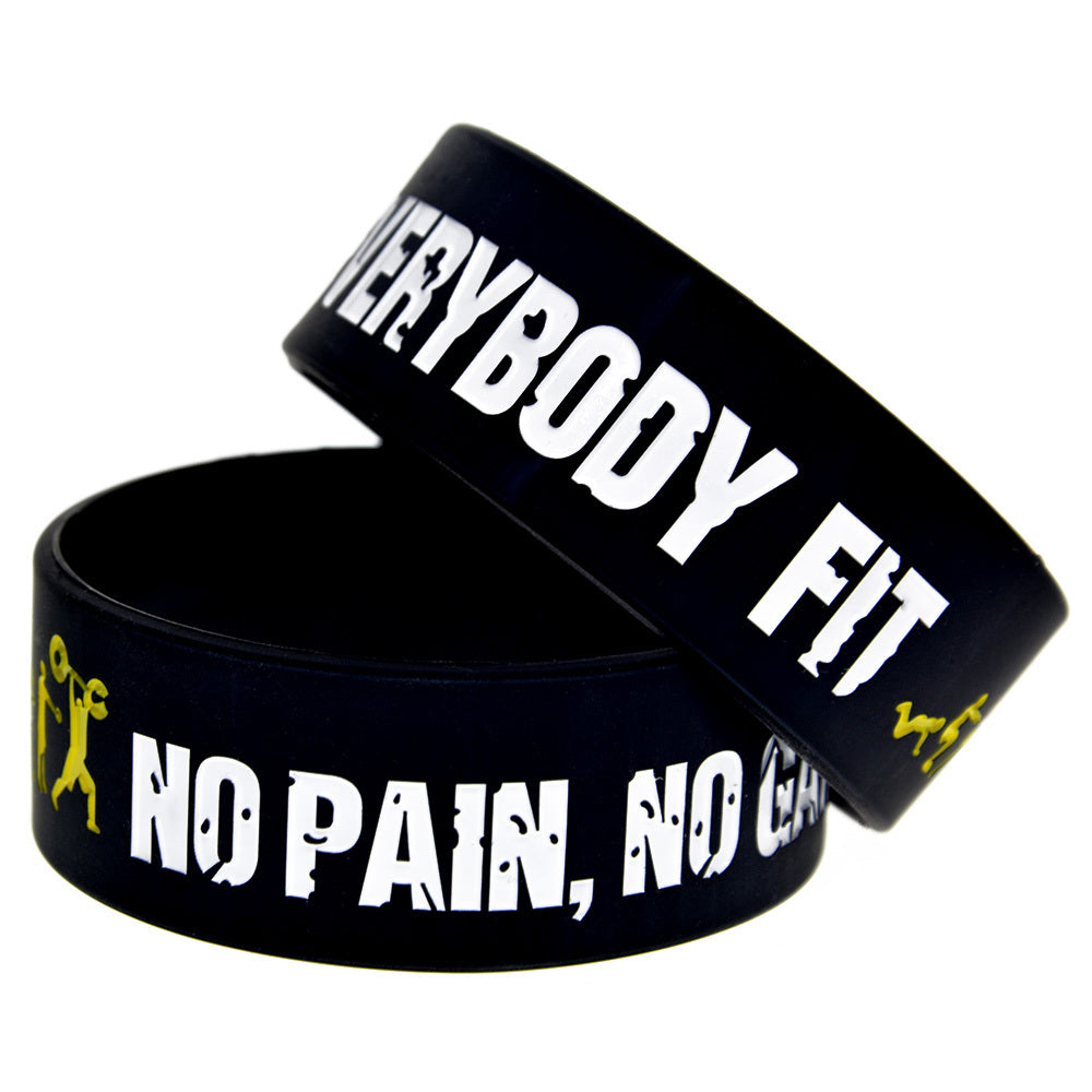 Everybody Fit No Pain No Gain Silicone Bracelet 1 Inch Sports Wrist Band